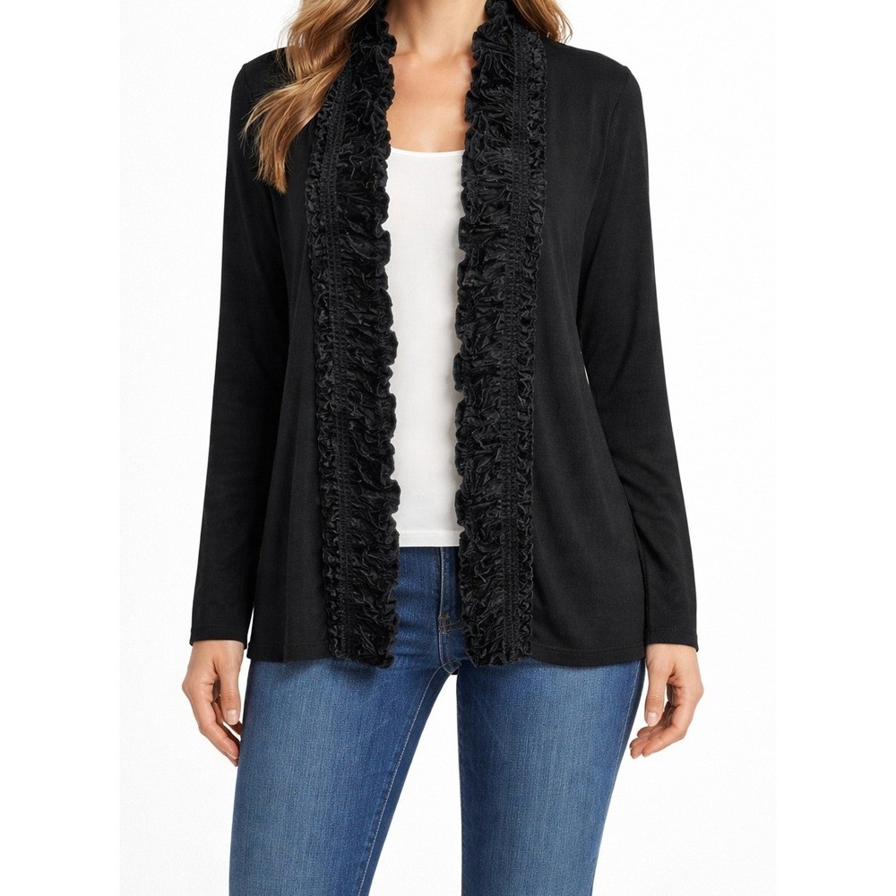 Open Front‎ Knit Jacket Velvet Trim Women XL Layer Minimalist Business Casual